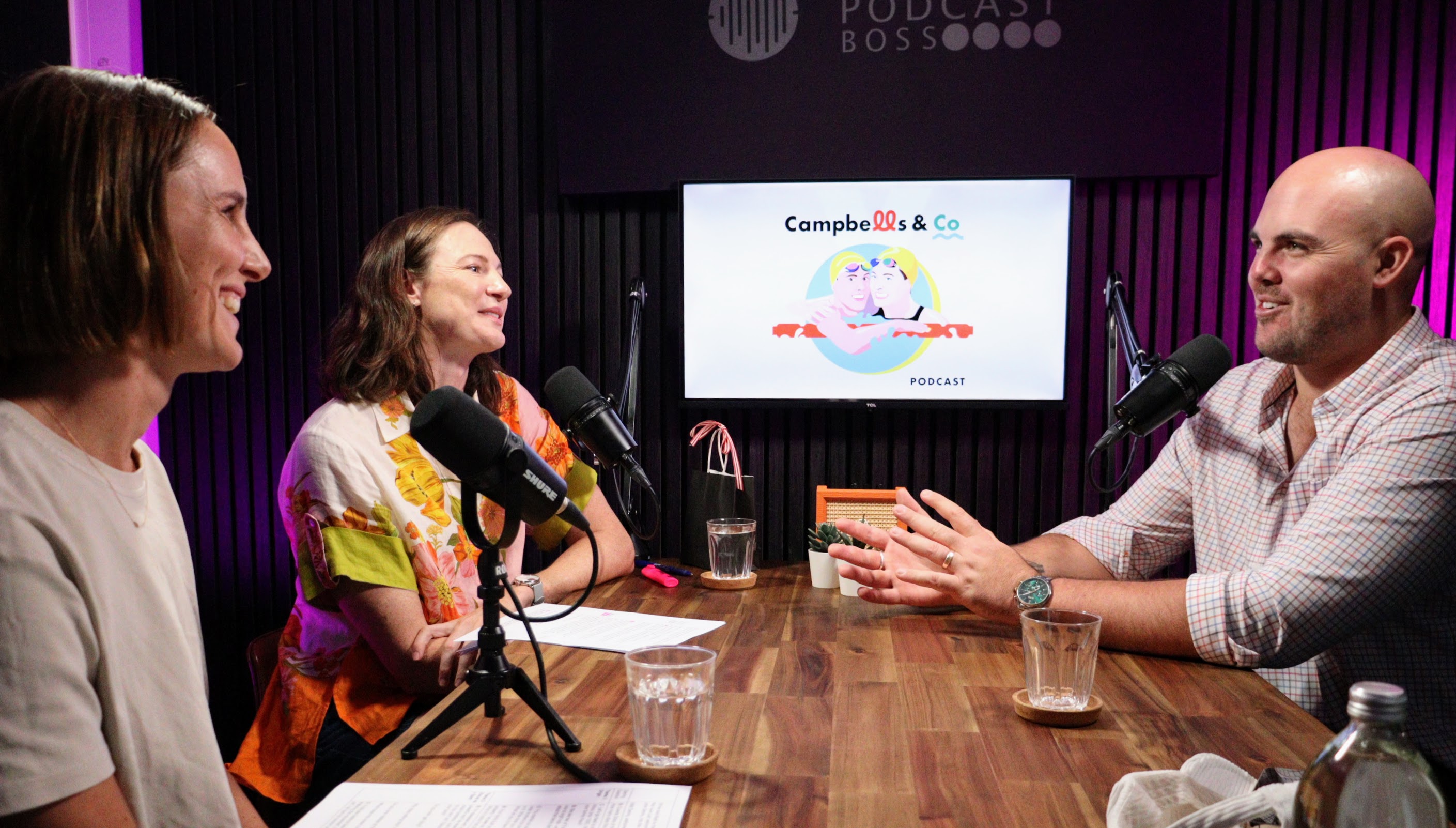 Cate Cambell and Bronte Cambpell record a podcast in bowen hills at the podcast boss