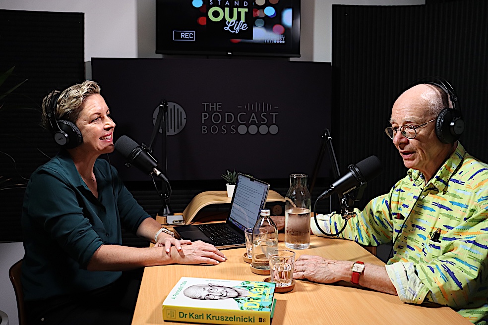 Dr Karl having a great time filming at The Podcast Boss