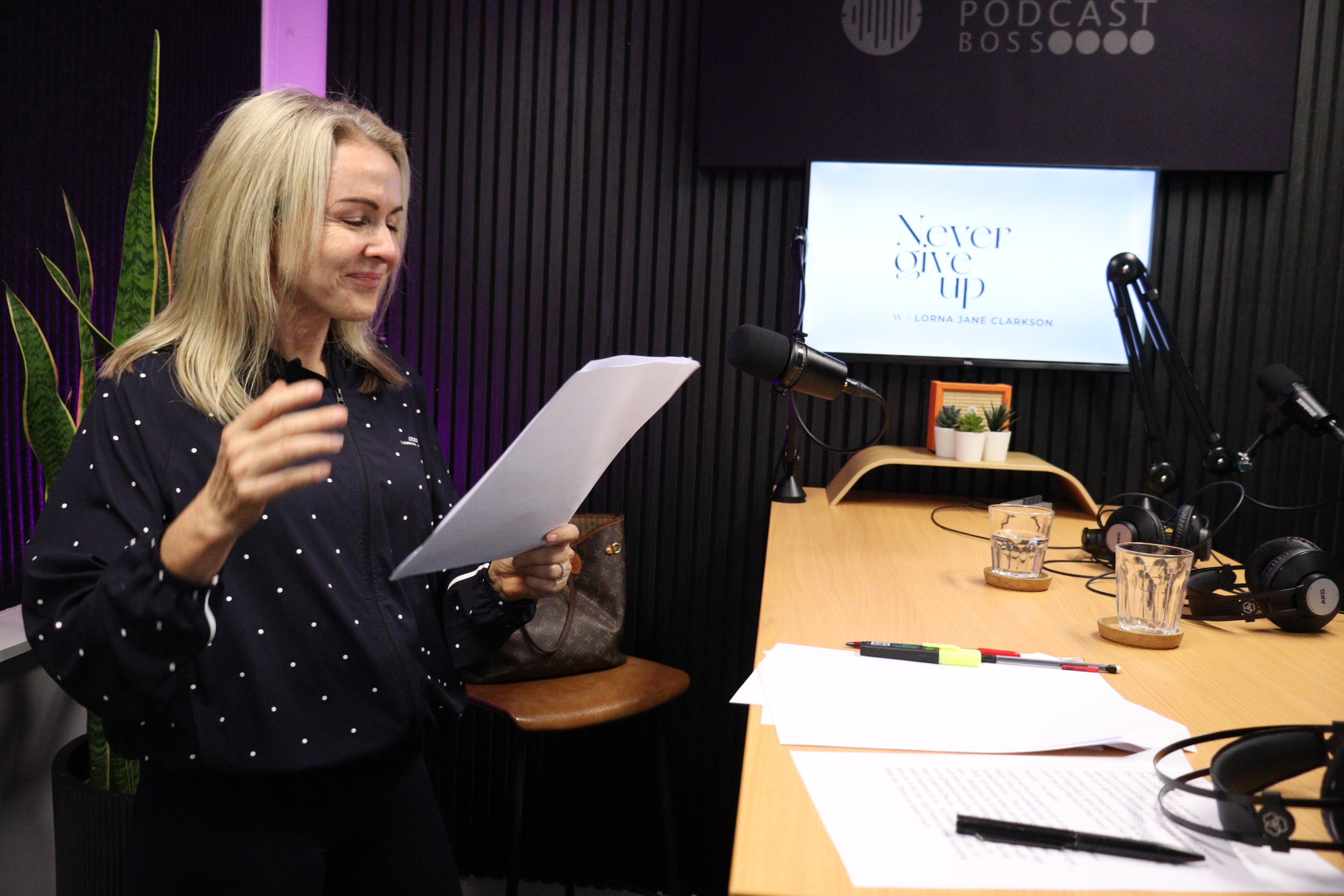 Lorna Jane (Lorna Jane Clarkson), Australian entrepreneur and fashion designer. records a voice over at The Podcast Boss